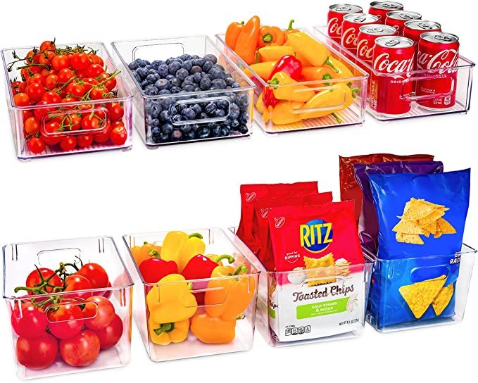 Set Of 8 Refrigerator Pantry Organizer Bins - 4 Big And 4 Small Clear Food Storage Baskets for Ki... | Amazon (US)