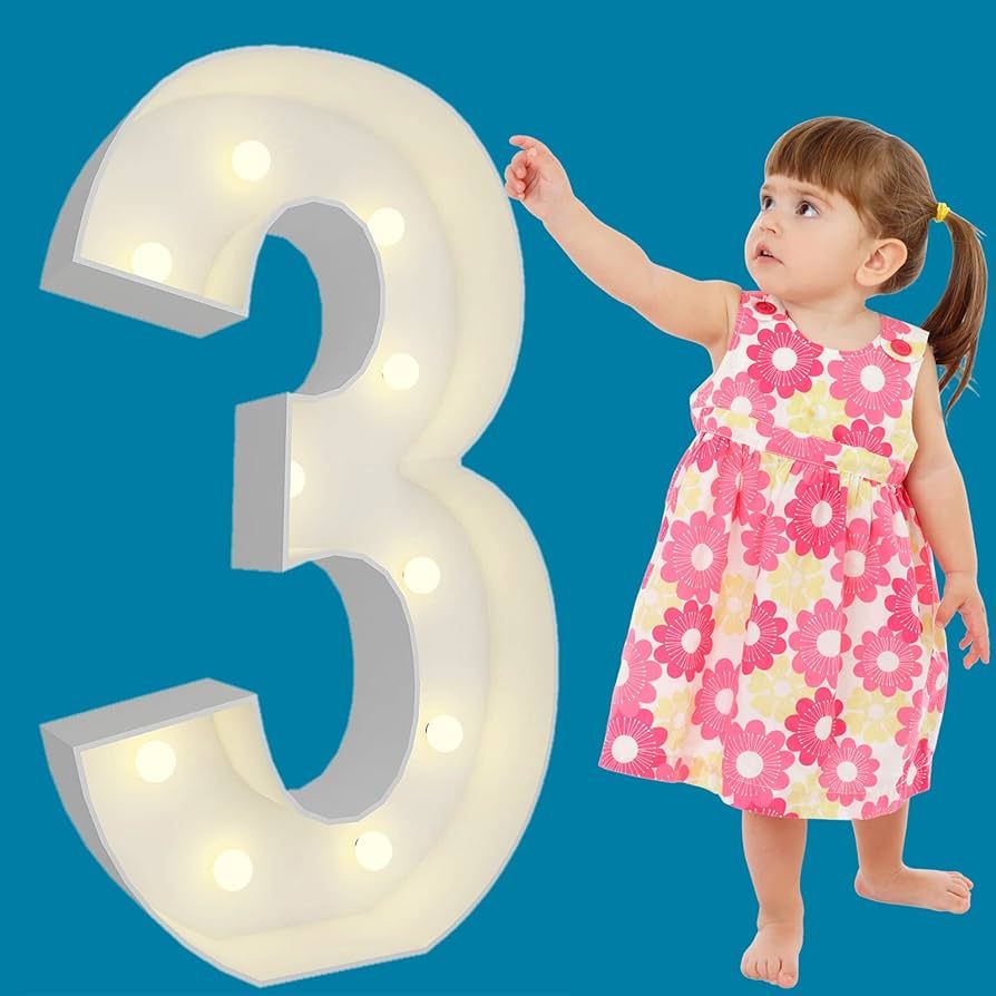 3FT Marquee Light Up Numbers Pre-Cut Frame Giant Marquee Numbers 3, Mosaic Numbers for Balloons... | Amazon (US)