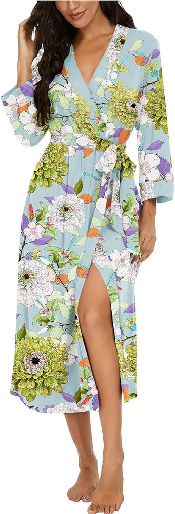 VINTATRE Women Kimono Robes Long Knit Bathrobe Lightweight Soft Knit Sleepwear V-neck Casual Ladi... | Amazon (US)