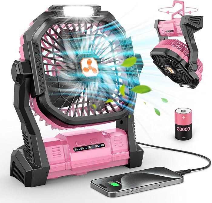 ONLYNEW Portable Fan Rechargeable, 20000mAh Cordless Battery Powered Table Fan with LED Lantern, ... | Amazon (US)