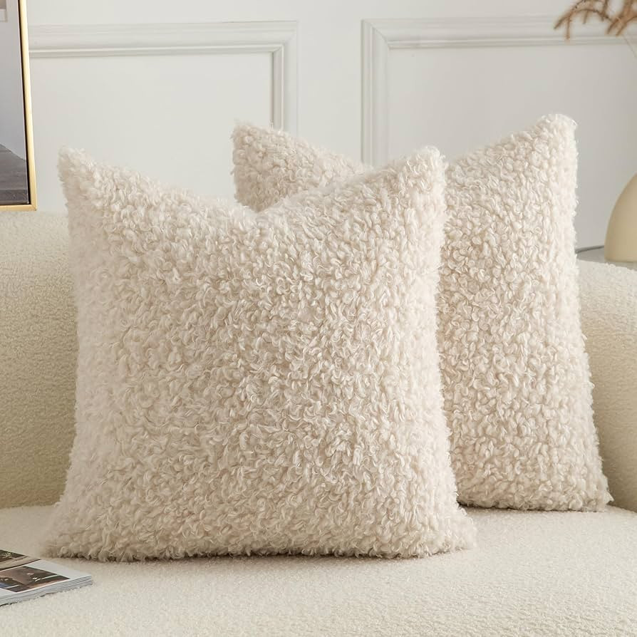 Pack of 2 Curly Teddy Wool Faux Fur Throw Pillow Covers Fuzzy Accent Soft Sherpa Pillowcases Shee... | Amazon (US)
