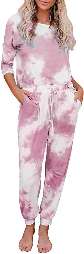 Bdcoco Womens Long Sleeve Tops and Pants Pajamas Set Two Pieces Tie Dye Printed Nightwear Loungew... | Amazon (US)