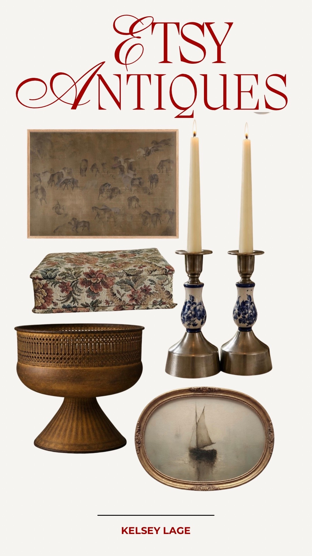 Antique and antique-inspired decor from Etsy! Really loving the Delft in the candlestick holders 💙

#LTKHome