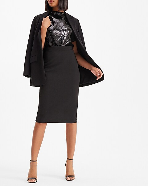 Sequin Draped Mock Neck Midi Sheath Dress | Express