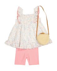 Toddler Girls 2pc Smocked Floral Shorts Set With Purse | TJ Maxx