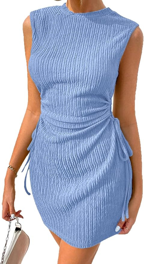 Acelitt Women's Summer Dresses 2025 Beach Casual Crewneck Loose Sundress Ribbed Cut Out Mini Dres... | Amazon (US)