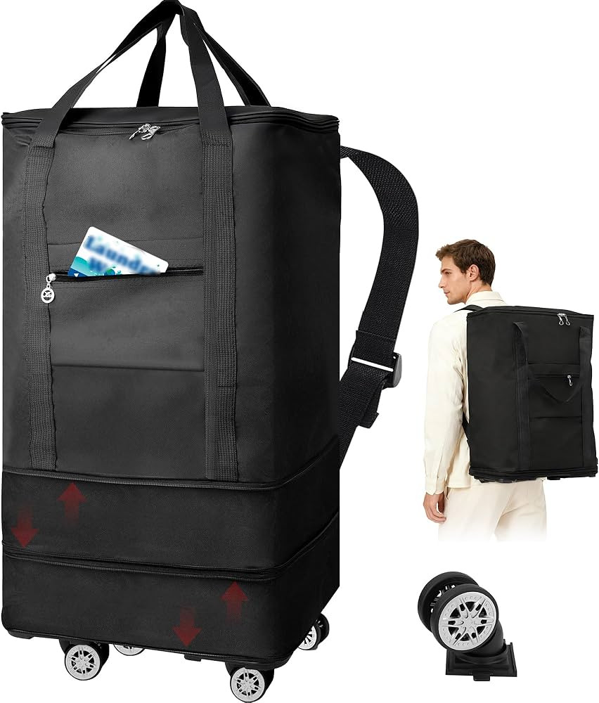 Coomee Laundry Bag Backpack with Wheels, 900D Oxford Fabric Foldable Rolling Travel Laundry Bags ... | Amazon (US)
