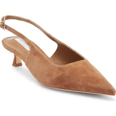 Tony Bianco Crush Slingback Pointed Toe Kitten Heel Pump in Taupe Suede at Nordstrom, Size 8.5 | Nordstrom