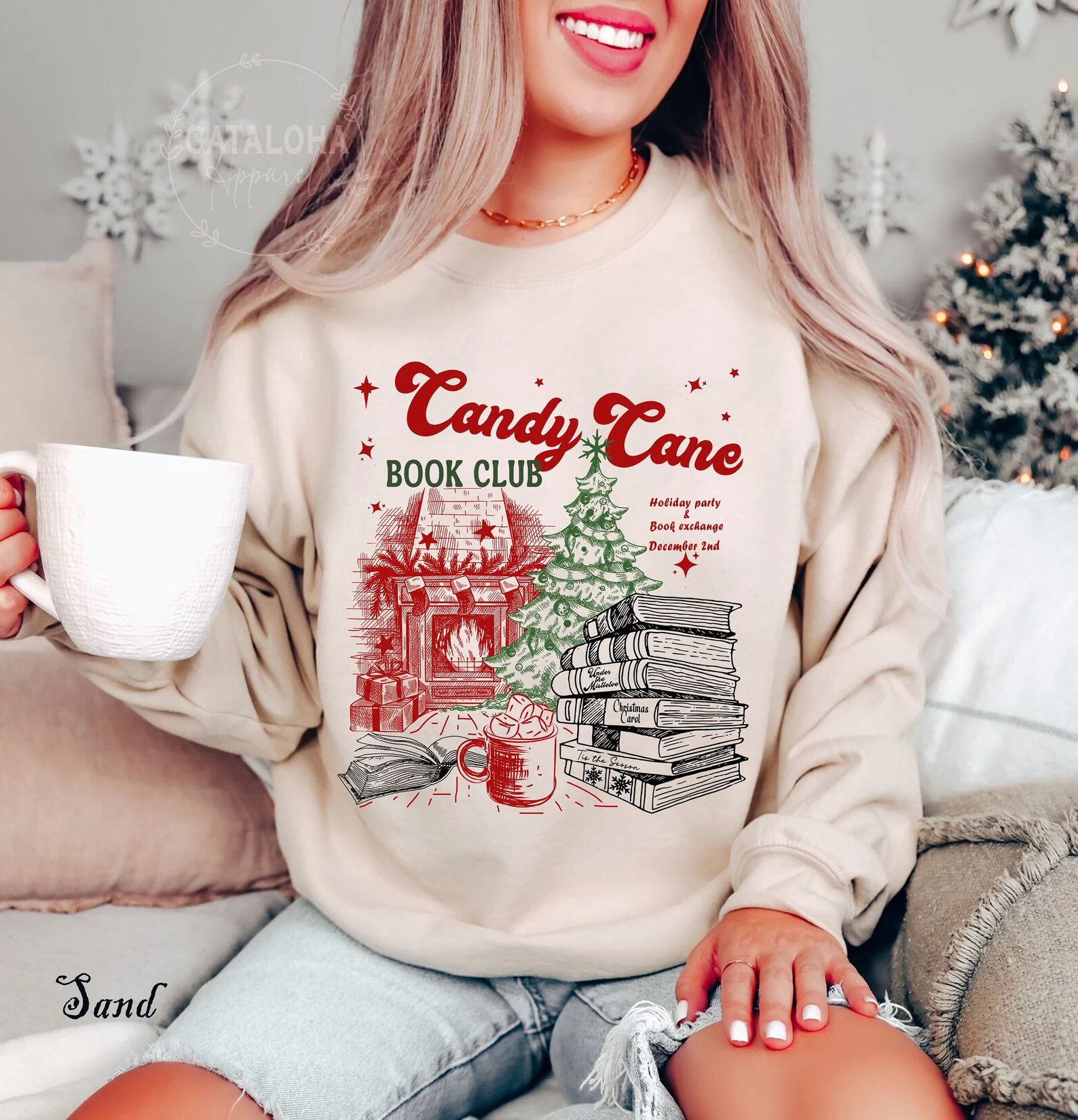 Bookish Christmas Sweatshirt Candy Cane Sweatshirt Santa - Etsy | Etsy (US)
