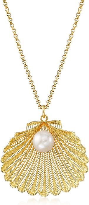 Ross-Simons Italian 7mm Cultured Pearl Seashell Pendant Necklace in 18kt Gold Over Sterling Silve... | Amazon (US)