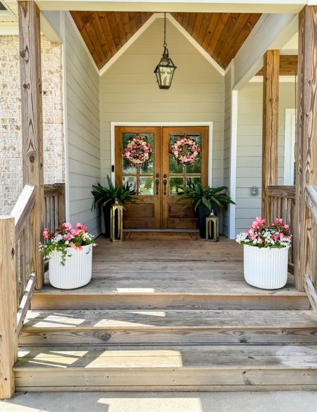 Spring front porch decor. Amazon spring wreaths, pottery barn look for less Walmart planters. 

#LTKhome