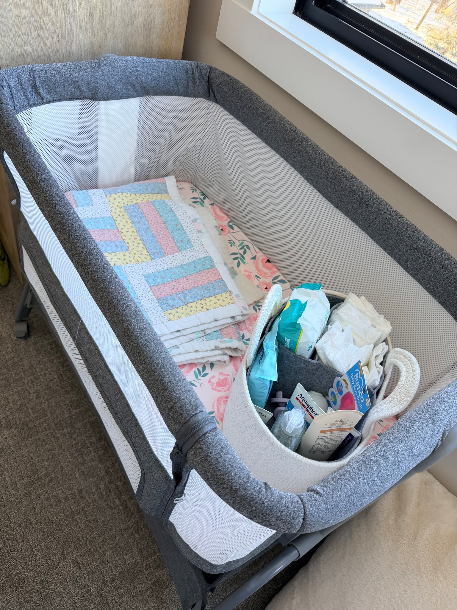 Bedside bassinet with items! 

#LTKBump #LTKBaby #LTKmomlife