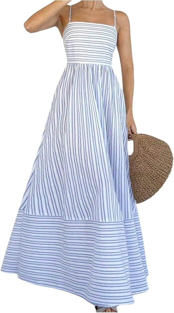 Milumia Women's Striped Backless Flowy Cami Maxi Long Dresses Vacation | Amazon (US)