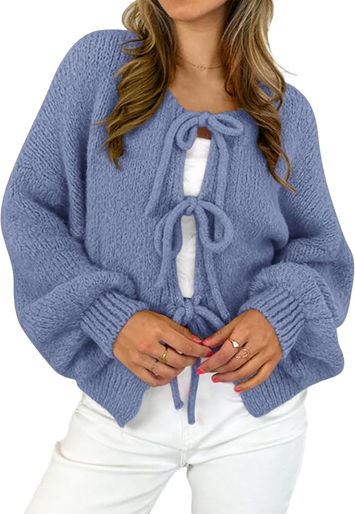 MASCOMODA 2024 Bow Tie Front Cardigan Sweaters for Women Fall Winter Oversized Long Sleeve Open F... | Amazon (US)