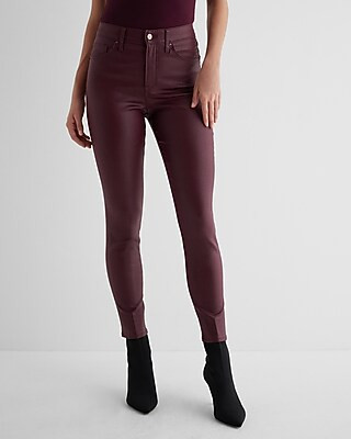 High Waisted Burgundy Coated Skinny Jeans | Express