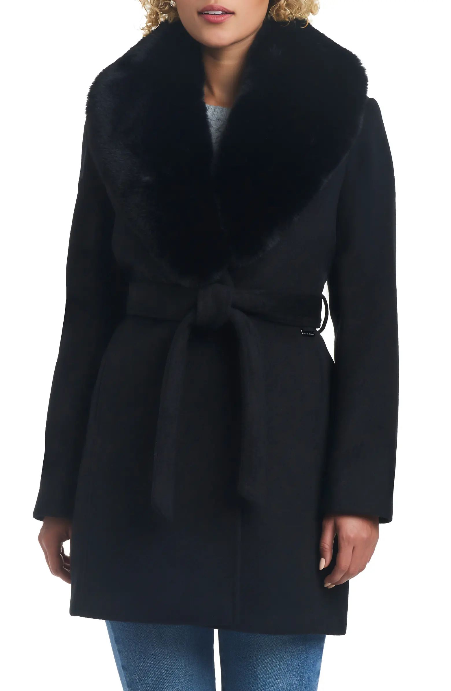 Vince Camuto Double Breasted Coat with Removable Faux Fur Collar | Nordstrom | Nordstrom