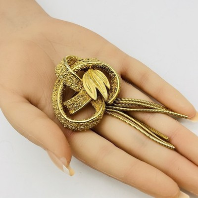 Vintage Tassel Brooch Textured Gold Tone Triple Loop LARGE 3.5" | eBay US