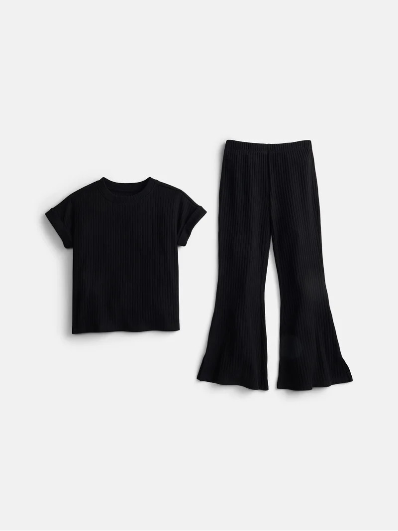 Wonder Nation Girls Rib Knit Top and Pants Set, 2-Piece, Sizes 4-18 & Plus | Walmart (US)