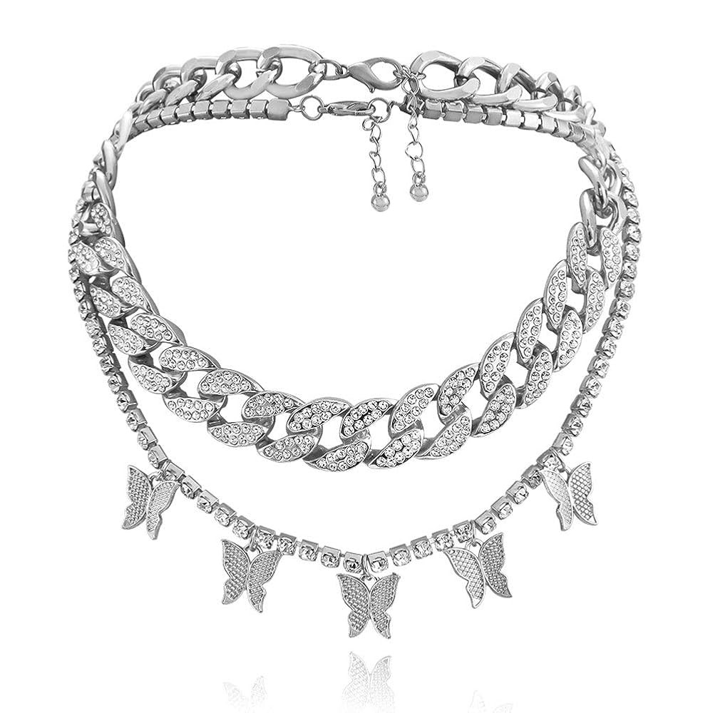 Statment Big Butterfly Pendant Necklace Rhinestone Choker Necklace for Women Jewelry | Amazon (US)