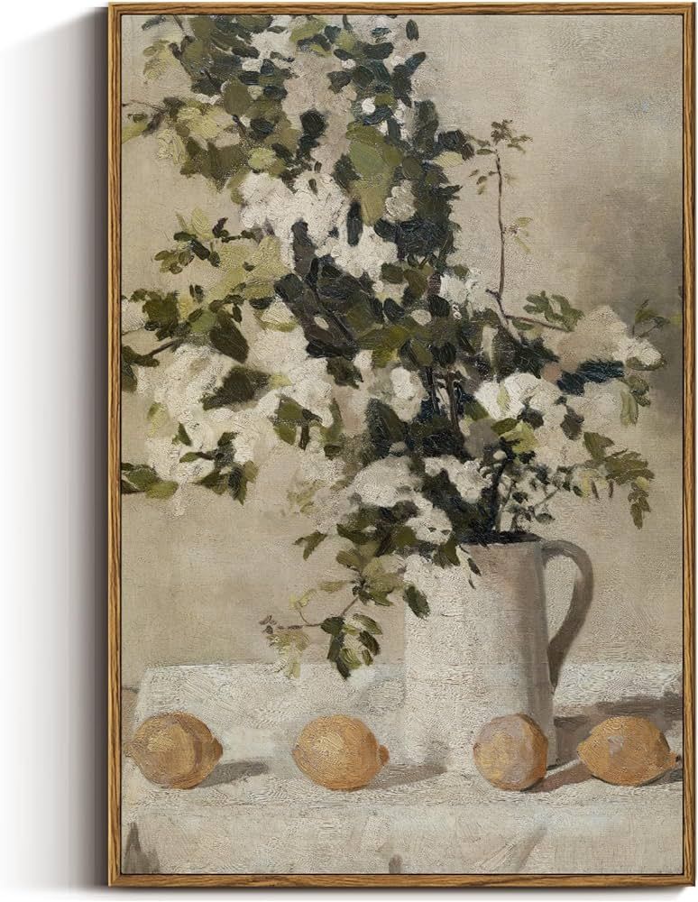 VIYYIEA Vintage Floral Large Framed Wall Art, Flowers and Lemons Paingtings Decor Aesthetic, 24x3... | Amazon (US)