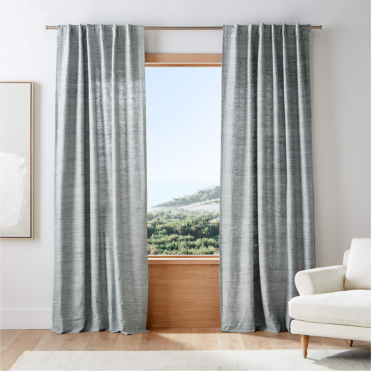Trevino Mist Blue Cotton Silk Blend Window Curtain Panel 52"x120" + Reviews | Crate & Barrel | Crate & Barrel