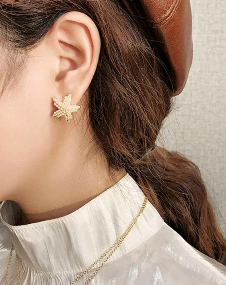 Dainty Pearl Starfish Earrings  Summer Beach Earrings  - Etsy | Etsy (US)