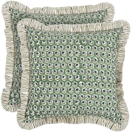 Ridhi Block Print Basil Green Throw Pillow Cover 20" x 20" (Pack of 2) Decorative Cushion Covers ... | Amazon (US)