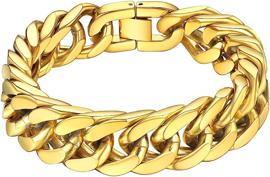 ChainsHouse Stainless Steel Franco Link Bracelet, 8mm/12mm/17mm Width, 7.5"/8.3"/9", 18K Gold Pla... | Amazon (US)