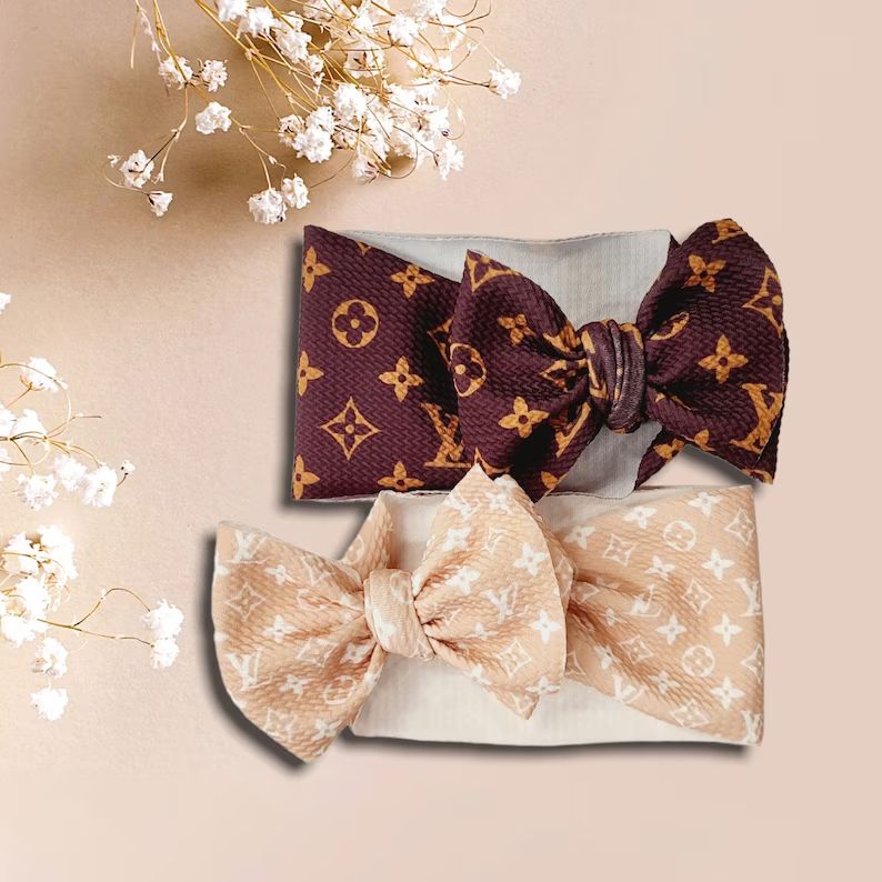 Brown Designer Headwrap, baby bows, piggies, nylon bow | Etsy (US)