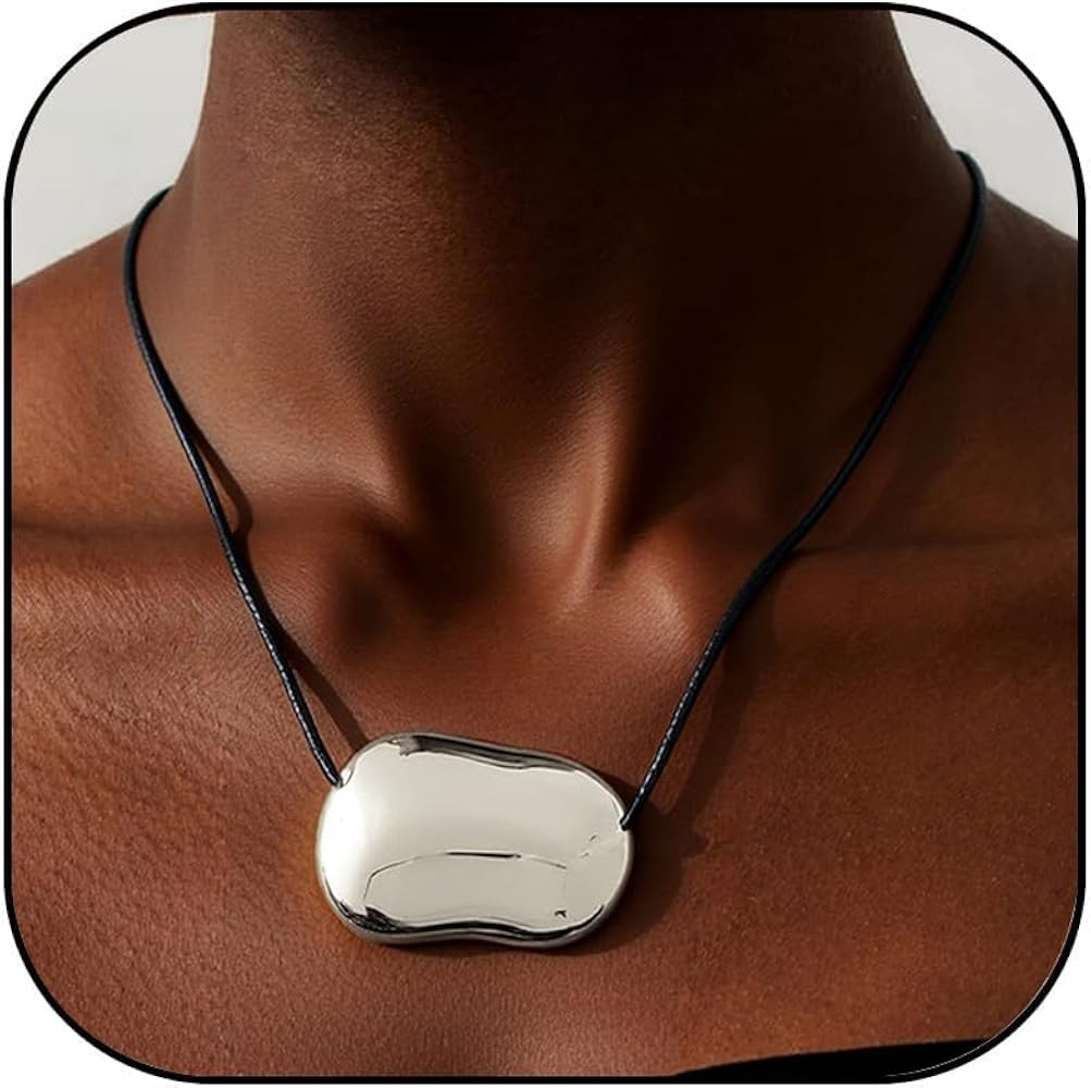 Chunky Gold Statement Necklace for Women Pebble Pendant Necklace Minimalist Bean Necklace Boho Co... | Amazon (US)