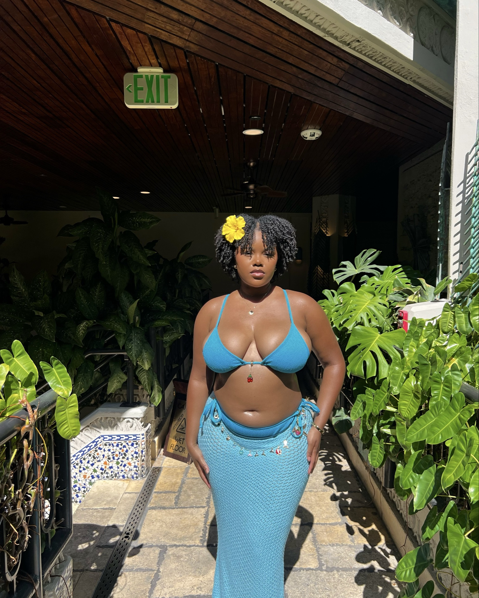 Blue two piece summer bikini outfit with yellow flower hair clip. #bluebikini #summerbikini #curvyfashion

#LTKFindsUnder50 #LTKMidsize #LTKSwim