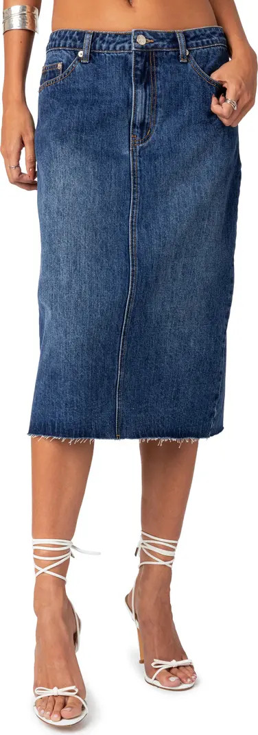 Mirah Raw Hem Denim Midi Skirt | Nordstrom