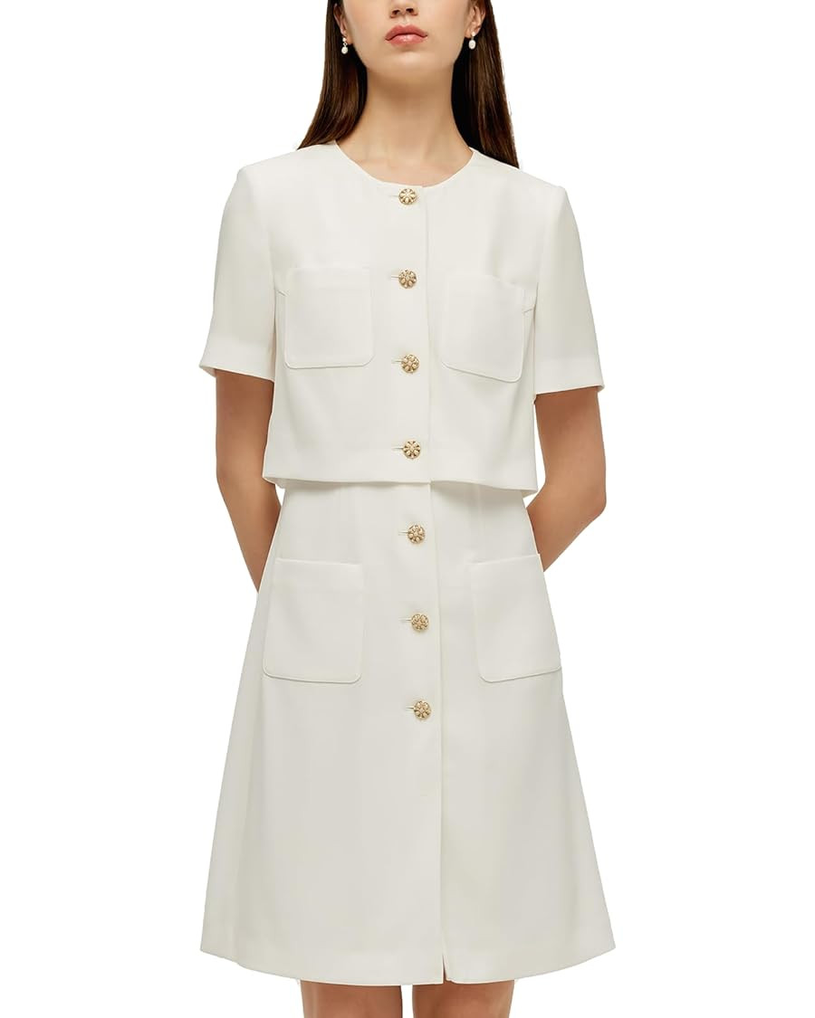 Women's Triacetate Mini Dress Summer Business Casual A Line V-Neck Button Dresses for Wedding Gue... | Amazon (US)