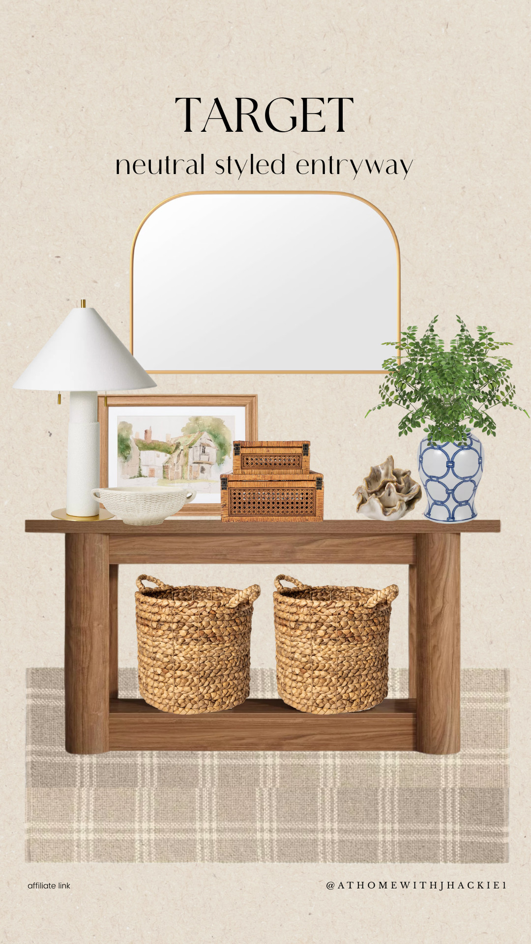 Target entryway decor, neutral entryway styling, target console table decor, modern organic entryway, neutral home decor ideas, target home finds, woven baskets entryway, gold arched mirror decor, neutral table lamp styling, framed art entryway, blue and white ceramic vase, affordable entryway decor, beige plaid rug, layered console styling, transitional home decor, warm wood console table, organic modern entryway, budget friendly home styling 

 

#LTKSeasonal #LTKHome