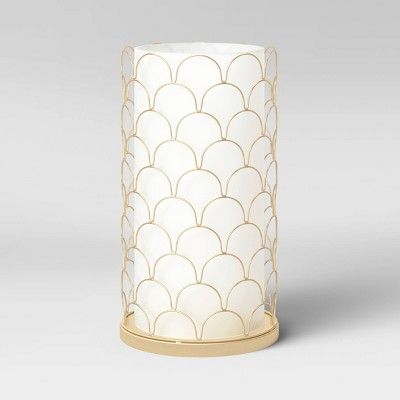 Iron and Glass Scalloped Mermaid Hurricane Outdoor Lantern Candle Holder Gold - Opalhouse™ | Target