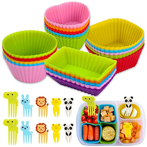 DGYJJZ 50Pcs Silicone Lunch Box Dividers Bento Box Accessories Silicone Cupcake Liners, Lunch Box Accessories with 10pcs Food Picks | Amazon (US)