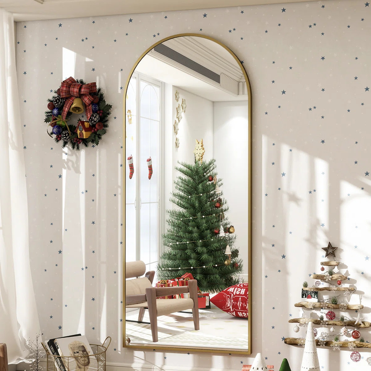 Alizeh Arched Metal Oversized Full Length Mirrors Wall Mirrors with Stand | Wayfair North America