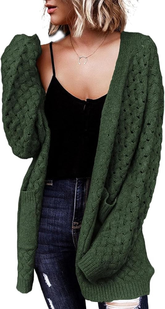 Dokotoo Women's 2023 Fashion Casual Open Front Long Sleeve Chunky Cable Knit Cardigans Sweaters O... | Amazon (US)