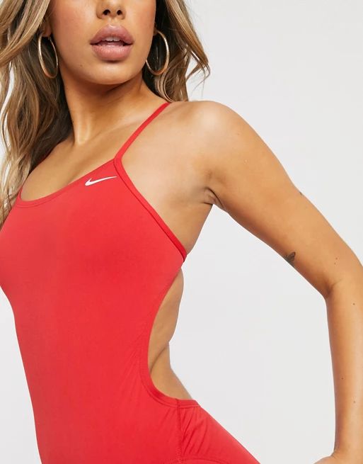 Nike Swimming cut out swimsuit in red | ASOS (Global)