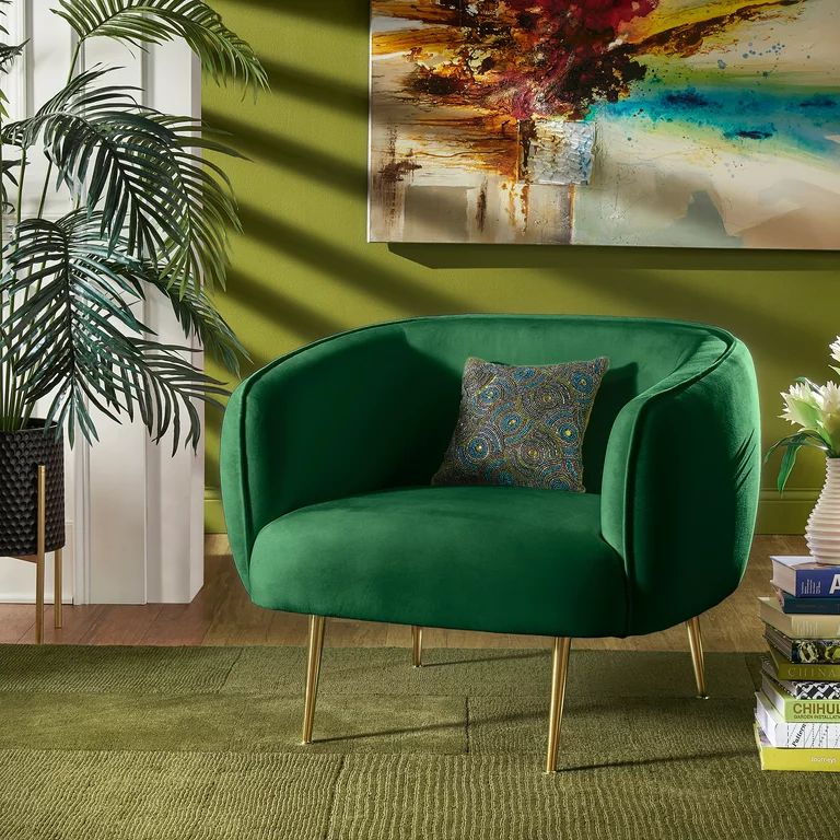 Ember Interiors Cuno Brass Finish Velvet Upholstered Accent Chair, Emerald Green | Walmart (US)