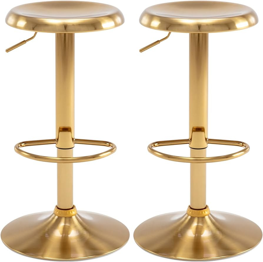 Brage Living Adjustable Bar Stools Set of 2, Swivel Round Metal Airlift Barstools, Backless Count... | Amazon (US)