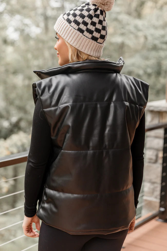 Wilder Days Black Faux Leather Puffer Vest FINAL SALE | Pink Lily