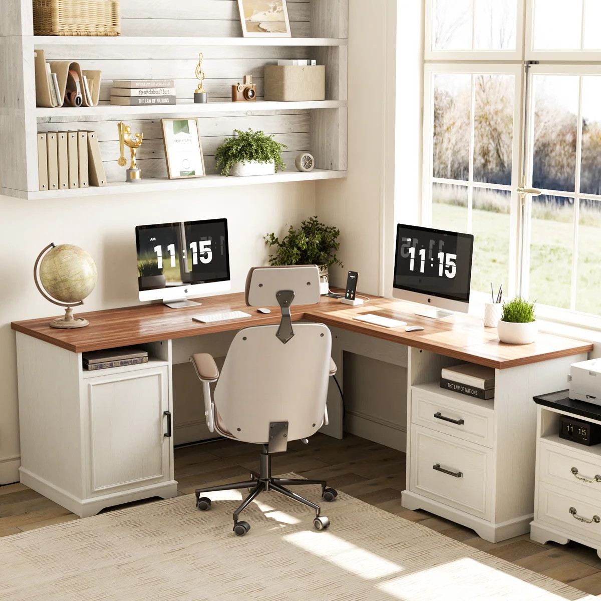 60‘’ L Shaped Desk with Wooden Drawers | Wayfair North America