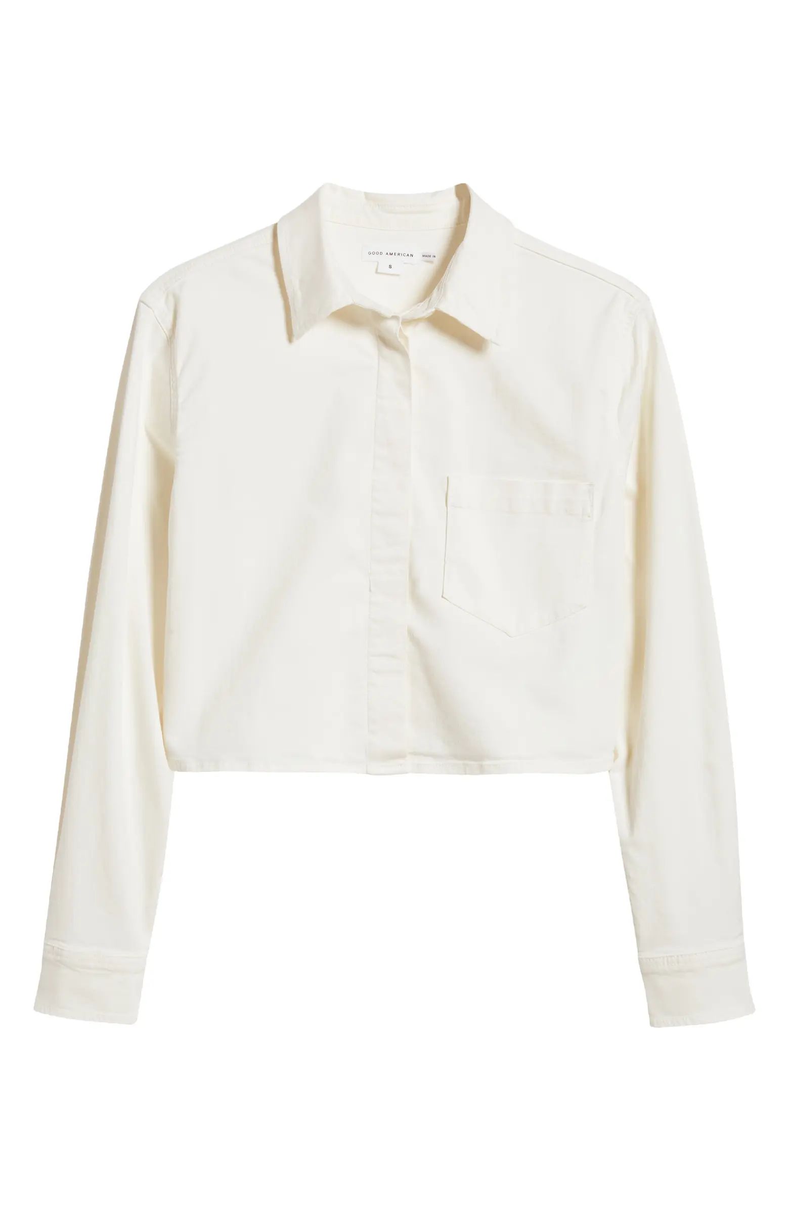 Crop Stretch Cotton Button-Up Shirt | Nordstrom