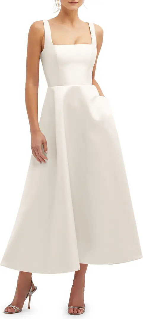 Square Neck Sateen Midi Gown | Nordstrom