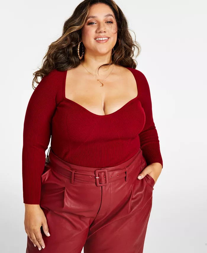 Trendy Plus Size Ribbed Sweetheart-Neck Top | Macy's