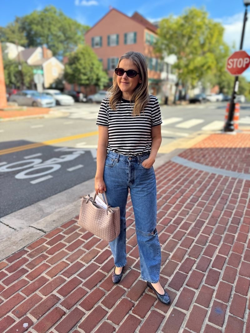 Casual fall outfit idea. I love a classic striped shirt and fun statement denim for an elevated everyday look. 

#LTKShoeCrush #LTKStyleTip #LTKSeasonal