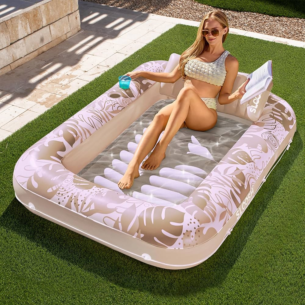 SLOOSH Inflatable Tanning Pool Lounger Float, 70" x 46" Pool Floats Adult with Pillow, 4 in 1 Sun... | Amazon (US)