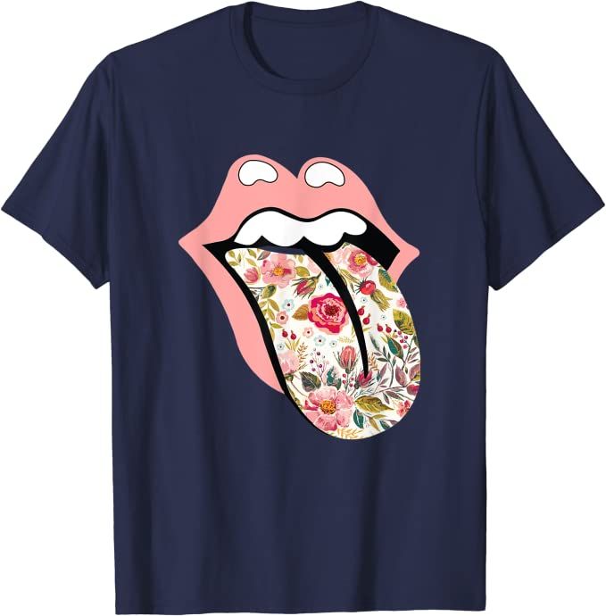 Vintage Rolling The Stone Tongue Floral Hippie Gypsie Soul T-Shirt | Amazon (US)