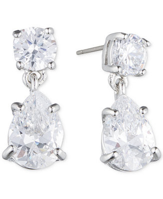 Silver-Tone Crystal Pear-Shape Earrings | Macy's